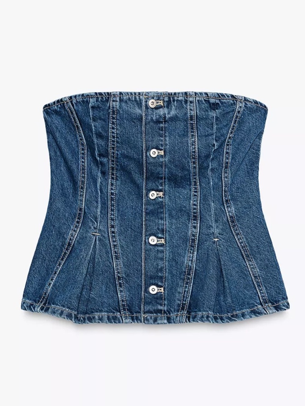 Zara TRF DENIM BANDEAU TOP Strapless Button-Front Corset NEW sizeM